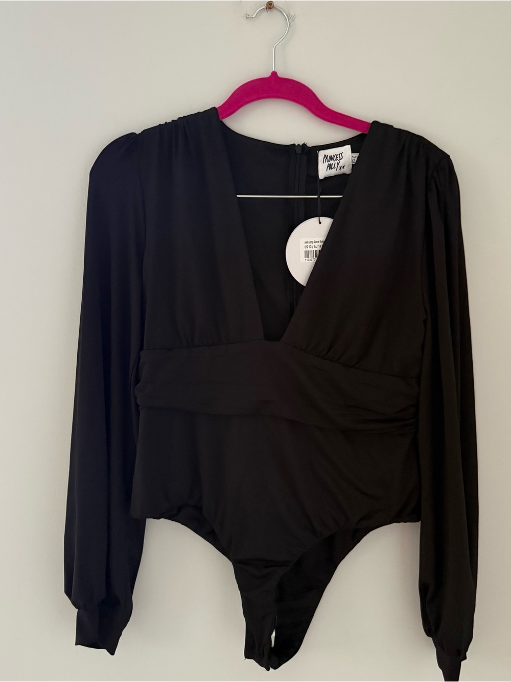 Princess Polly Black Long-Sleeve V-Neck Bodysuit